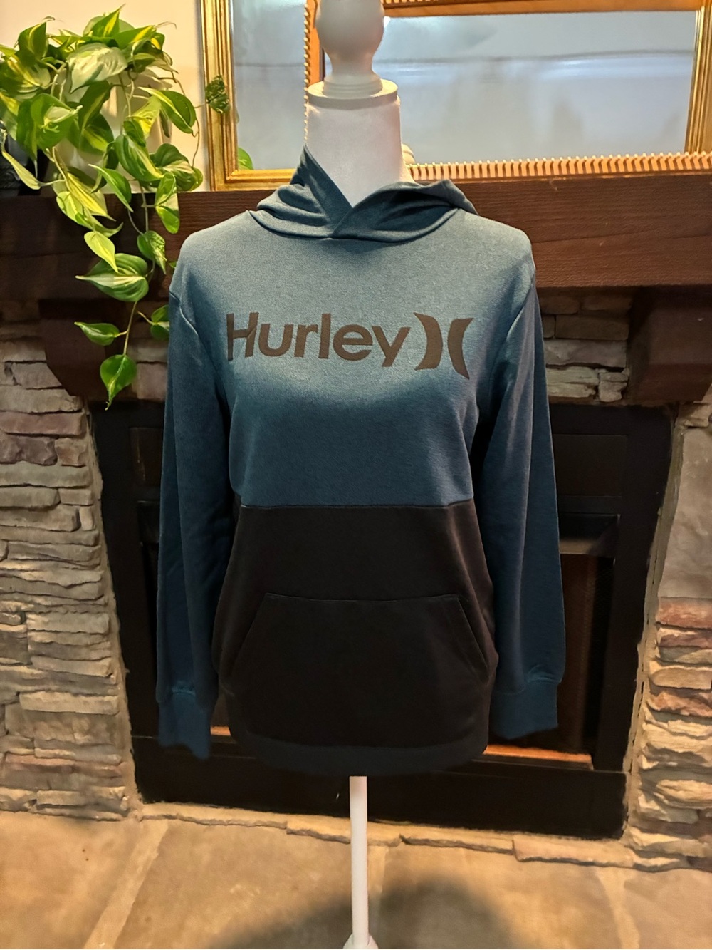 Hurley Teal and Black Colorblock Hoodie